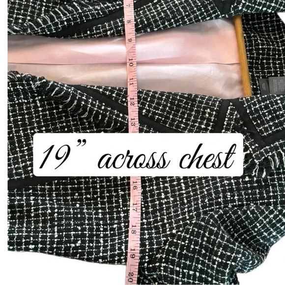 BISOU BISOU Michelle Bohbot Tweed Fringe Black Blazer Jacket Women’s Sz 6 Small - Picture 12 of 16